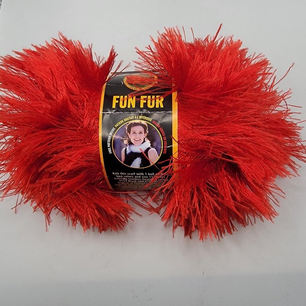 Lion Brand Yarn Fun Fur Eyelash Bright Red 100% Polyester‎ 5 PLY (1 Ball) NEW